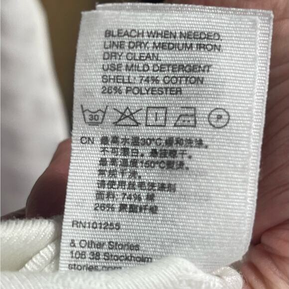 & Other Stories White Cotton Blend LS  Shirt Dress, Beach, Resort, Lounge, 10 - Picture 8 of 10